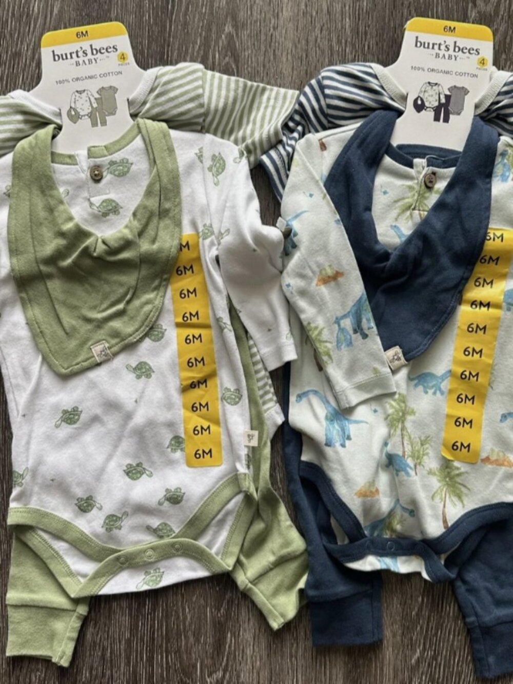 Burt's Bees Baby Pants Set Boys 6 Months Dino Turtle Organic Bodysuit Lot of 2